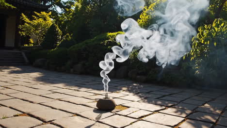 incense smoke in a garden setting