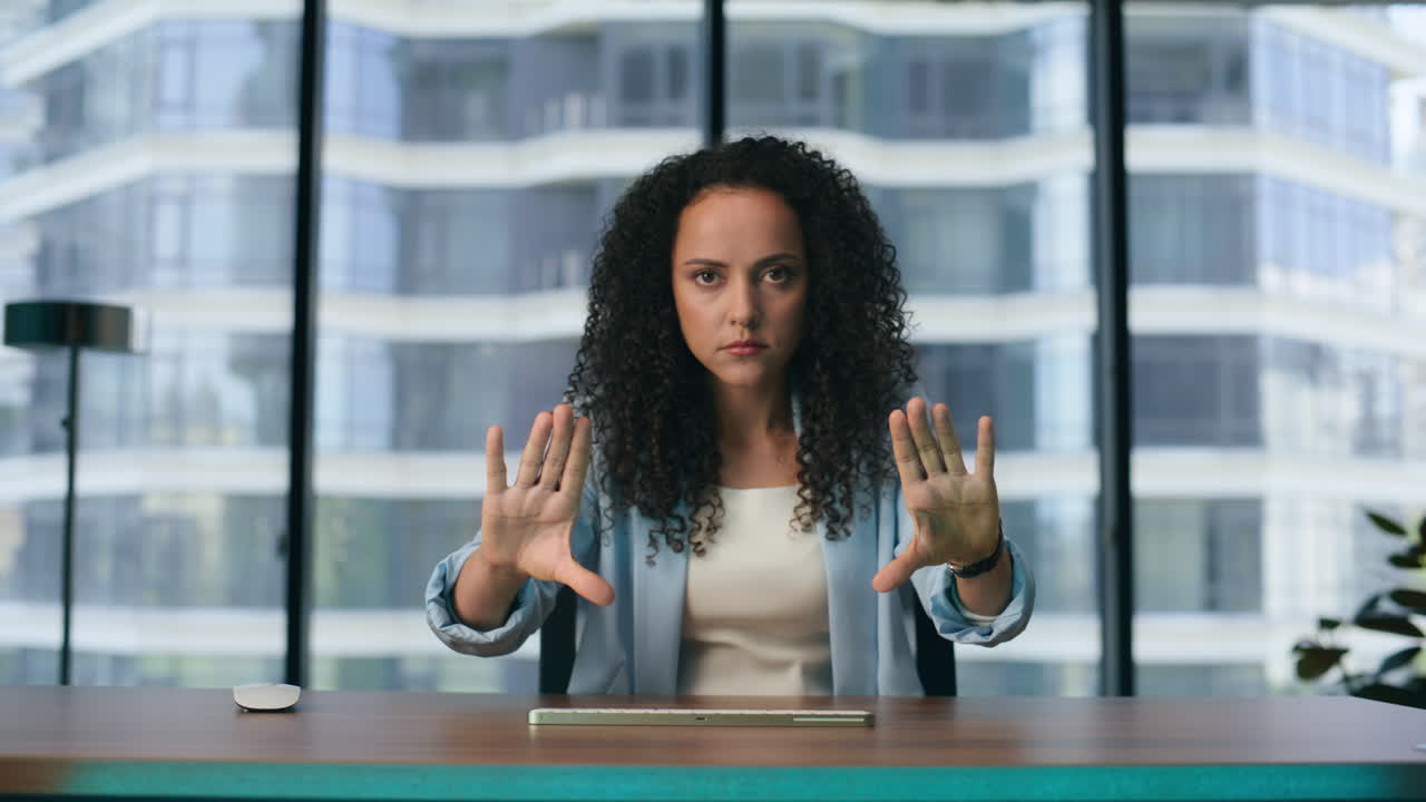 Virtual reality girl working metaverse cyberspace. Future technologies concept