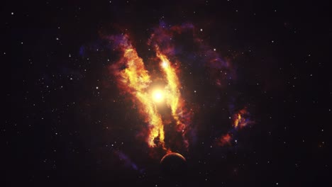 una luz brillante entre las nubes nebulosas en medio del universo