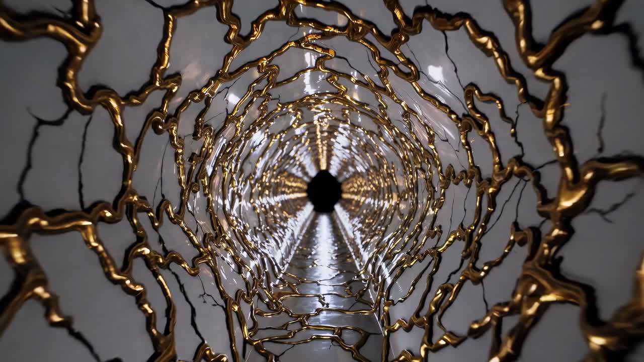 Abstract tunnel with golden veins