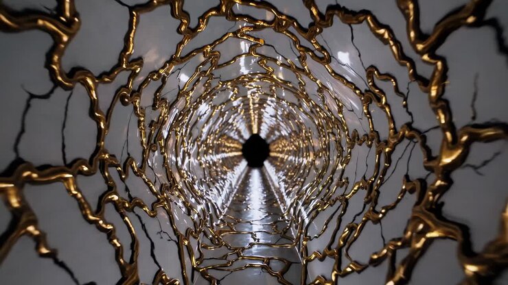 Abstract tunnel with golden veins