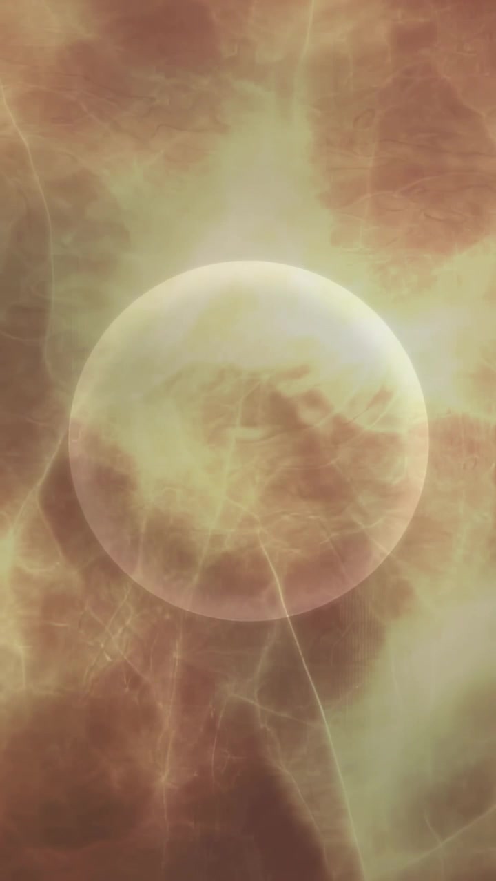 Video verticale: Sottile cordone che tocca un globo luminoso, che cresce, si innalza e si illumina, poi sbiadisce per rilasciare luce.