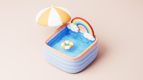 Loop animation of inflatable cartoon style swimming pool, 3d rendering.