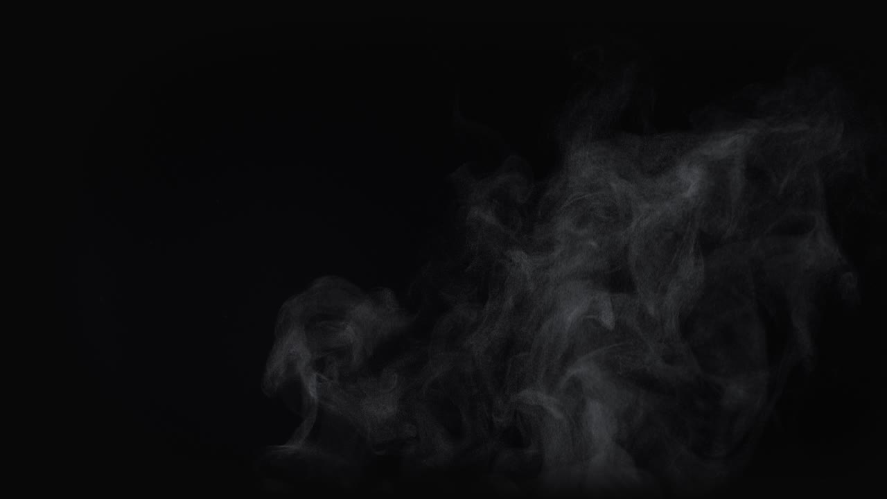 White natural rising steam from food or hot drink isolated on a black background. Сan be used in any projects with hot food. Slow motion, 4K, 300fps, Blackmagic Ursa Pro G2.