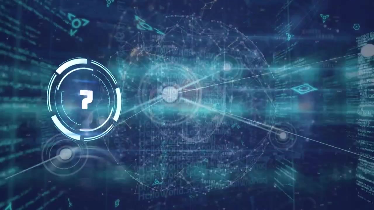 Animation of moving clock and globe over data processing on screen