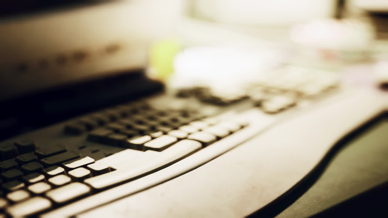 close up de un teclado de computadora en un escritorio con iluminación ambiente suave