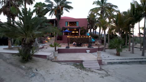 Drone-Shot-In-Reverse-Drone-Type-At-Hotel-Level-In-Ensenada-De-Los-Muertos,-Baja-California-Sur-Mexico