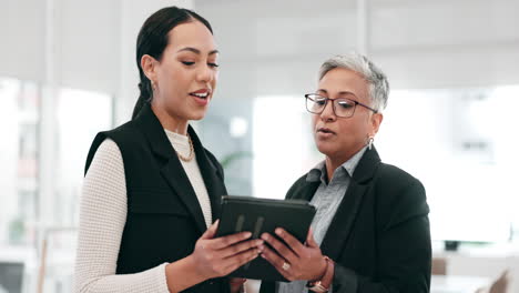 Business-people,-talking-or-women-with-a-tablet