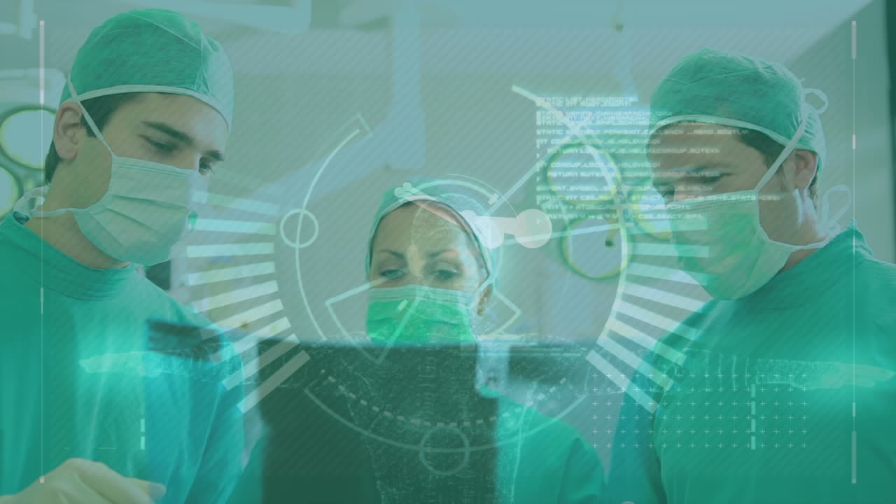 수술 중 백인 남성과 여성 외과 의사에 대한 다양한 데이터의 애니메이션