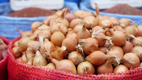 cebollas frescas en una bolsa roja