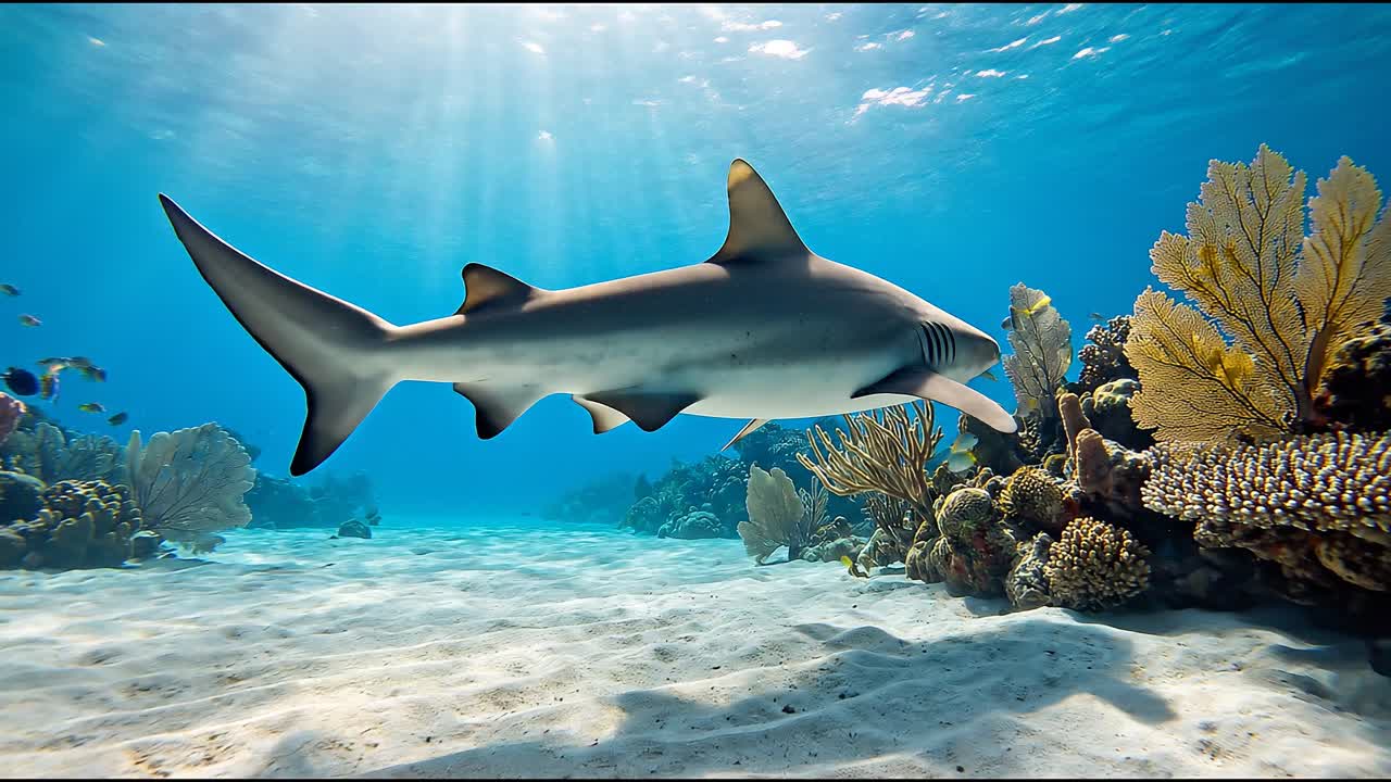 Thresher Shark Swimming Gracefully Over a Vibrant Coral Reef