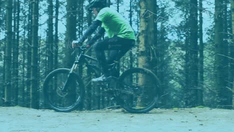 mathematical equations against man cycling in forest