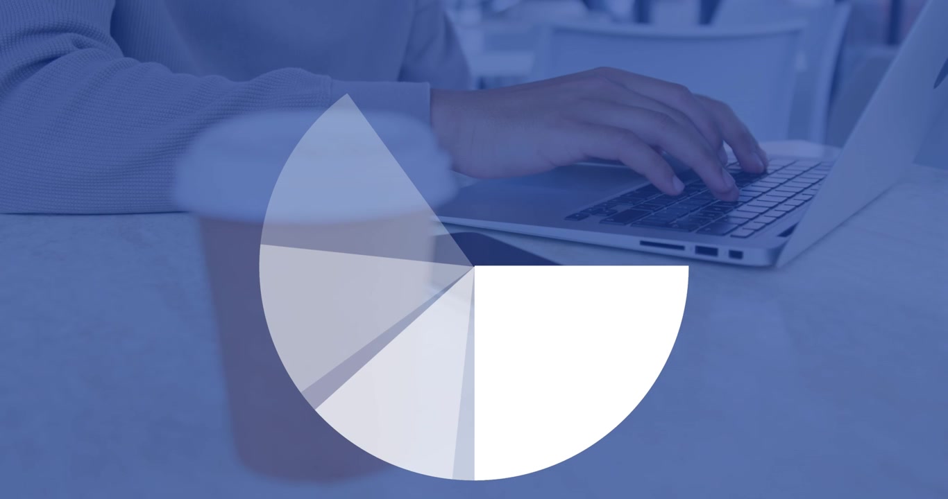 Animation of round graphs over hands of caucasian man using laptop