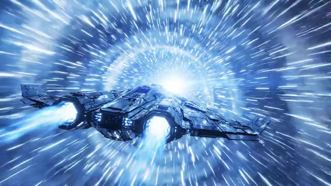 Un Viaggio ad Alta Velocità Attraverso un Portale Iperspaziale: Esplorando le Meraviglie del Cosmo in un'Astronave Futuristica ai Confini dell'Immaginazione
