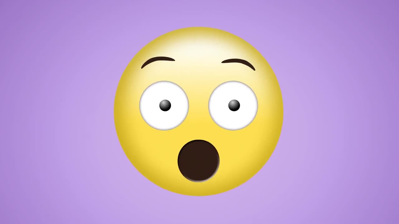 animación del icono de emoji sorprendido en un fondo púrpura