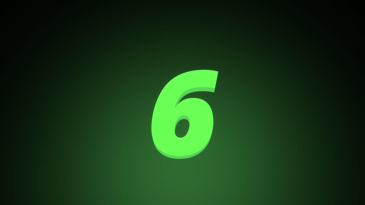 Animated 3D counter of green numbers from zero to ten