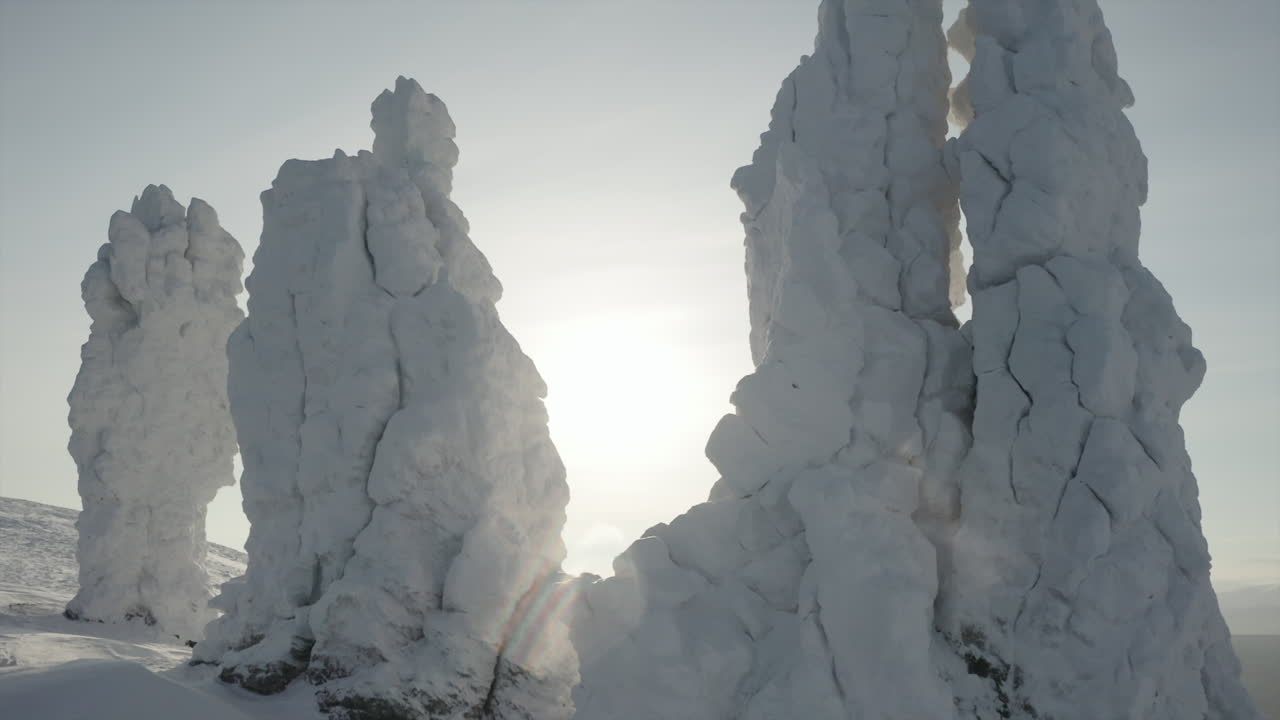 Snow-Covered Rock Formations in a Winter Landscape