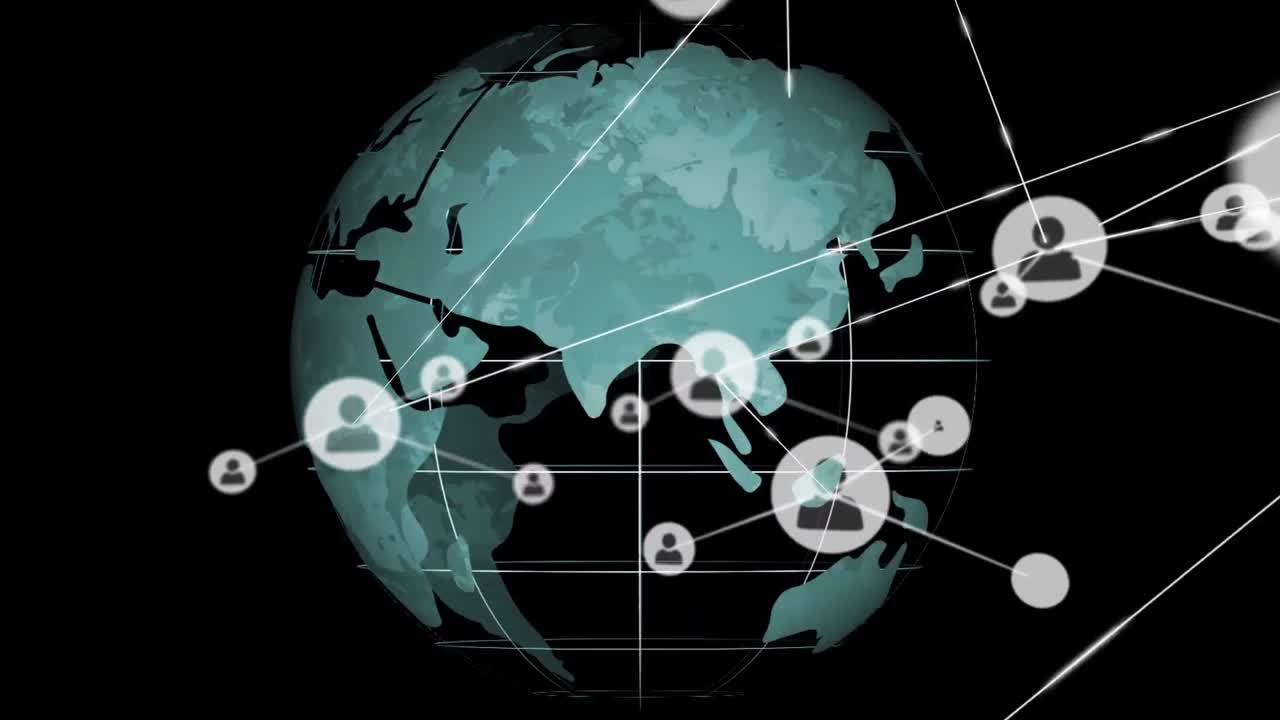 전 세계에 있는 아이콘과 연결된 네트워크의 애니메이션