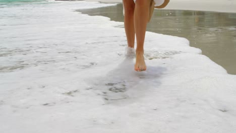 Low-section-of-woman-walking-on-the-beach-4k