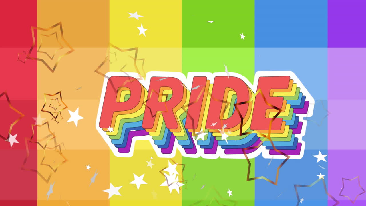 animación del texto del orgullo sobre las estrellas y el fondo del arco iris