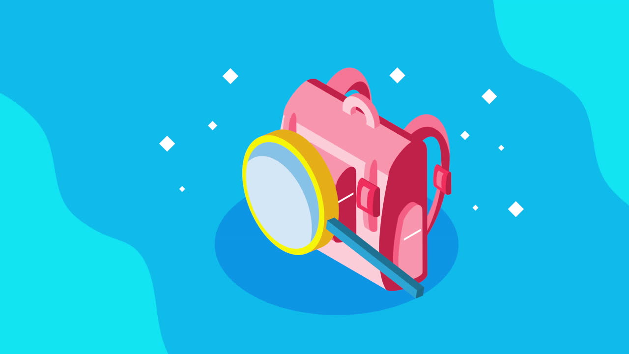 изометрическая иллюстрация рюкзака и лупы