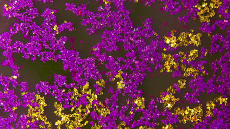 microscopic view of colored crystals and glitter