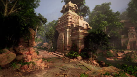 ancient temple ruins in a lush jungle