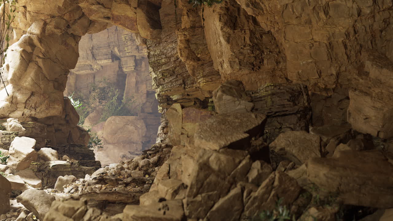 Exploring a rocky cave with natural sunlight illuminating the entrance