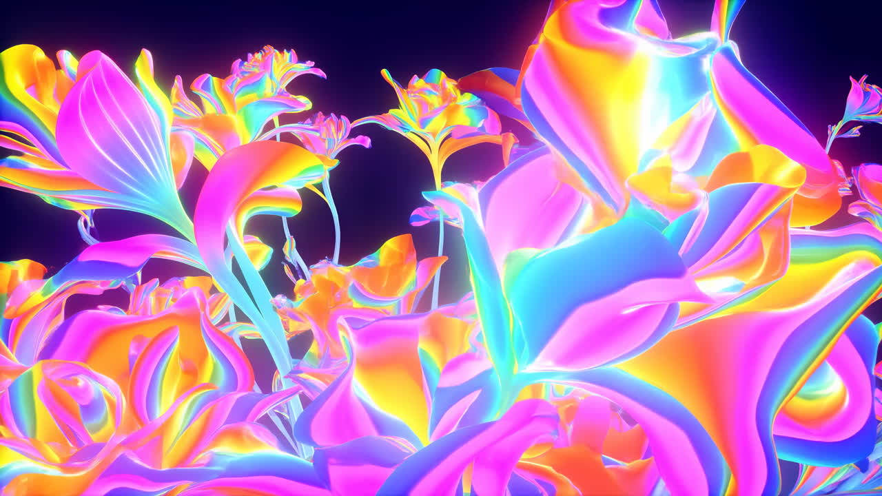 Fiori astratti vivaci con colori iridescenti cangianti