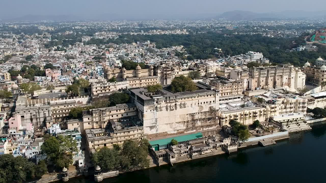 Aerial shot of Udaipur City Palace, Rajasthan, India