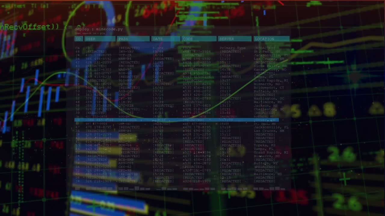 Animation of data processing over black background
