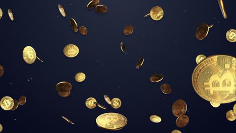 4k falling glowing golden bitcoin slow motion backdrop cryptocurrency ecommerce and digital banking