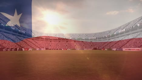 animation of waving chile flag against view of a sports stadium