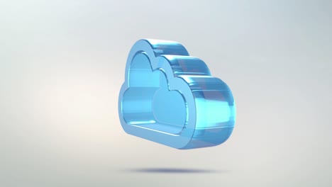 cloud icon is made of glass. transparent rotating cloud icon with alpha channel blue green color. seamless looping symbol 3d figure