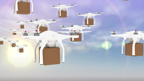 futuristic deliveries by drones in the sky