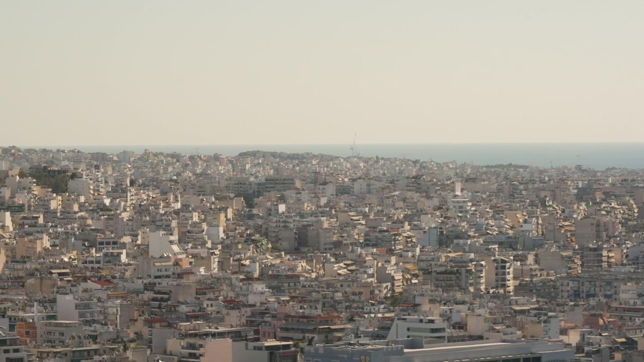 Vista Panoramica Atene, Grecia Città Mare Dall'Acropoli Rovine Antiche