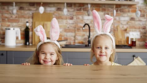 video portrait of cute girl in the ears of rabbit