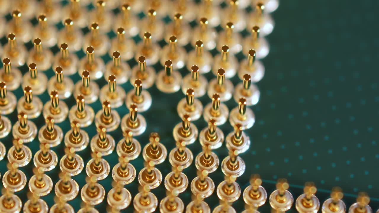 pinos de la cpu muy de cerca vista con movimiento giratorio