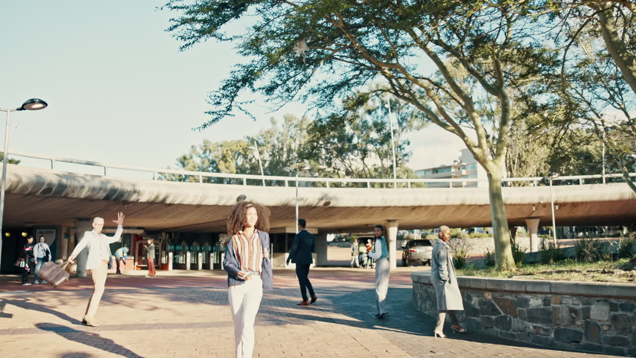 People walking in an urban plaza