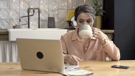 woman working from home with coffee