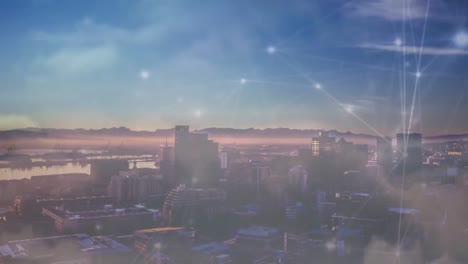 animación de la red de conexiones sobre el paisaje urbano