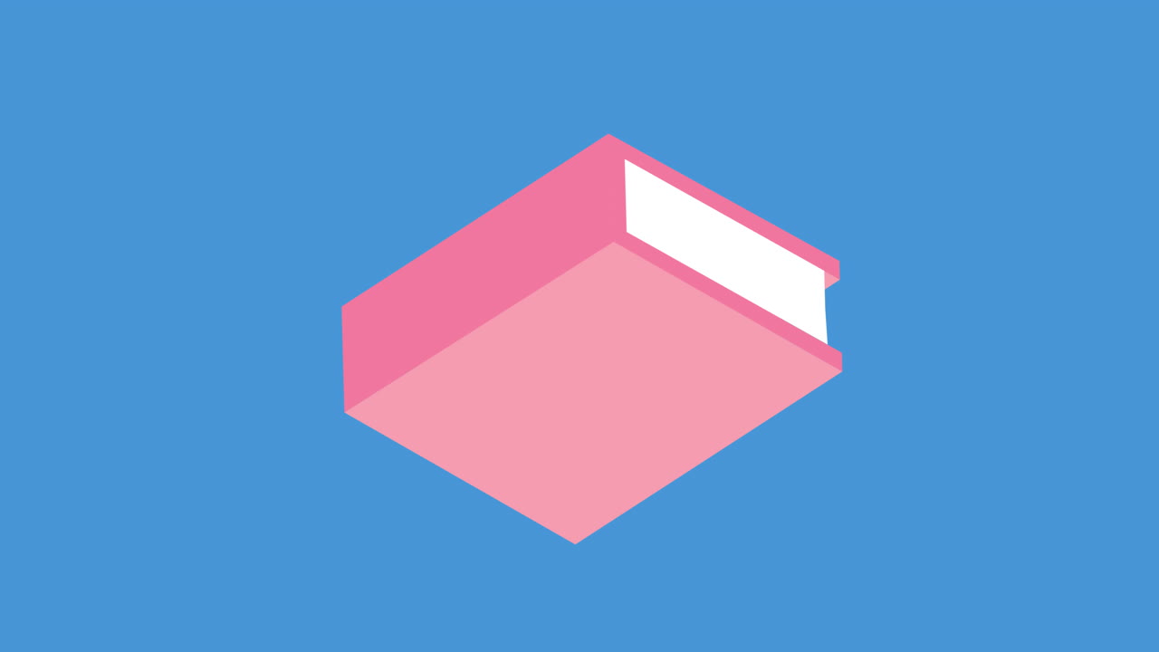 animación digital de múltiples iconos de libros rosados flotando contra un fondo azul