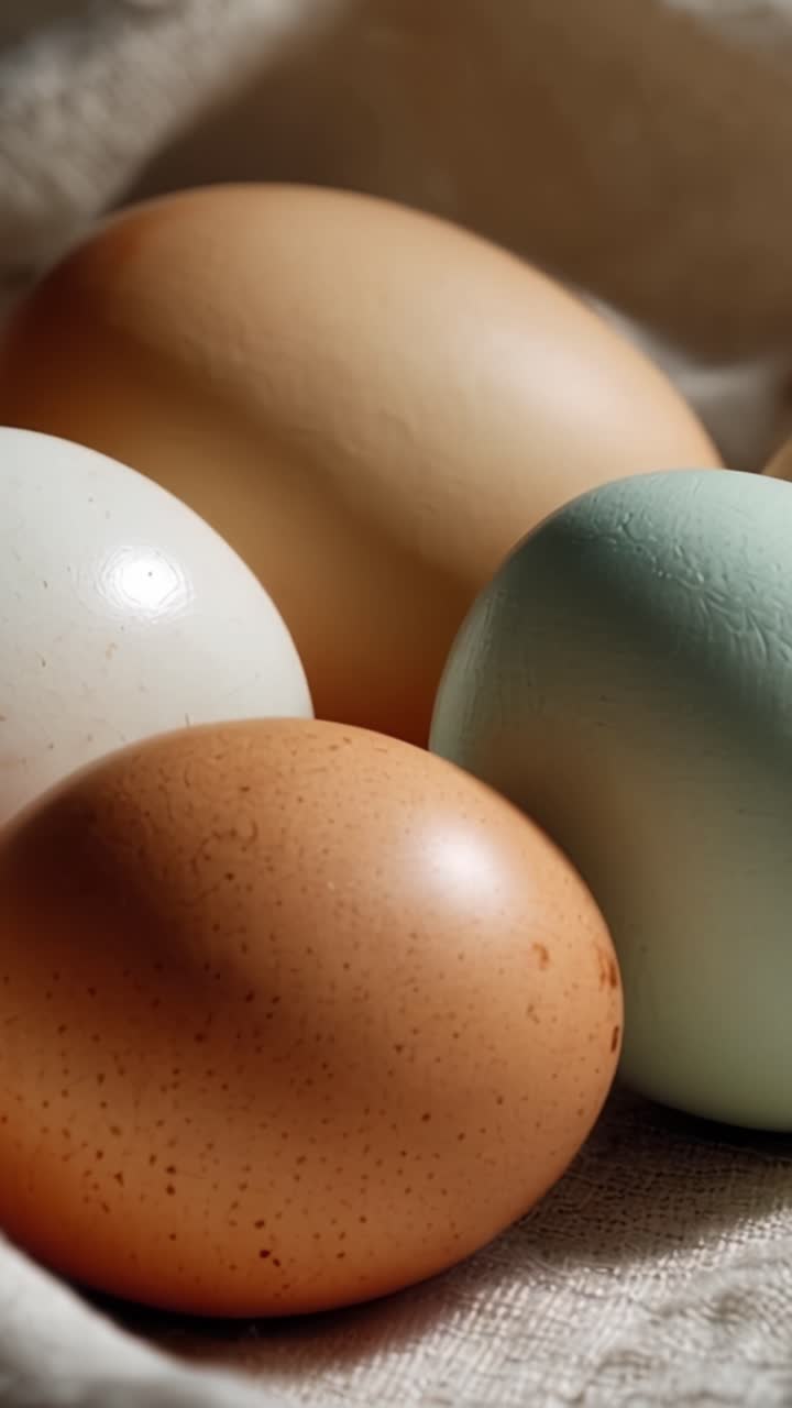A Close-Up Study of Colorful Eggs in Natural Light Showcasing Their Unique Textures and Shapes, Perfect for Culinary Inspiration and Decorative Displays