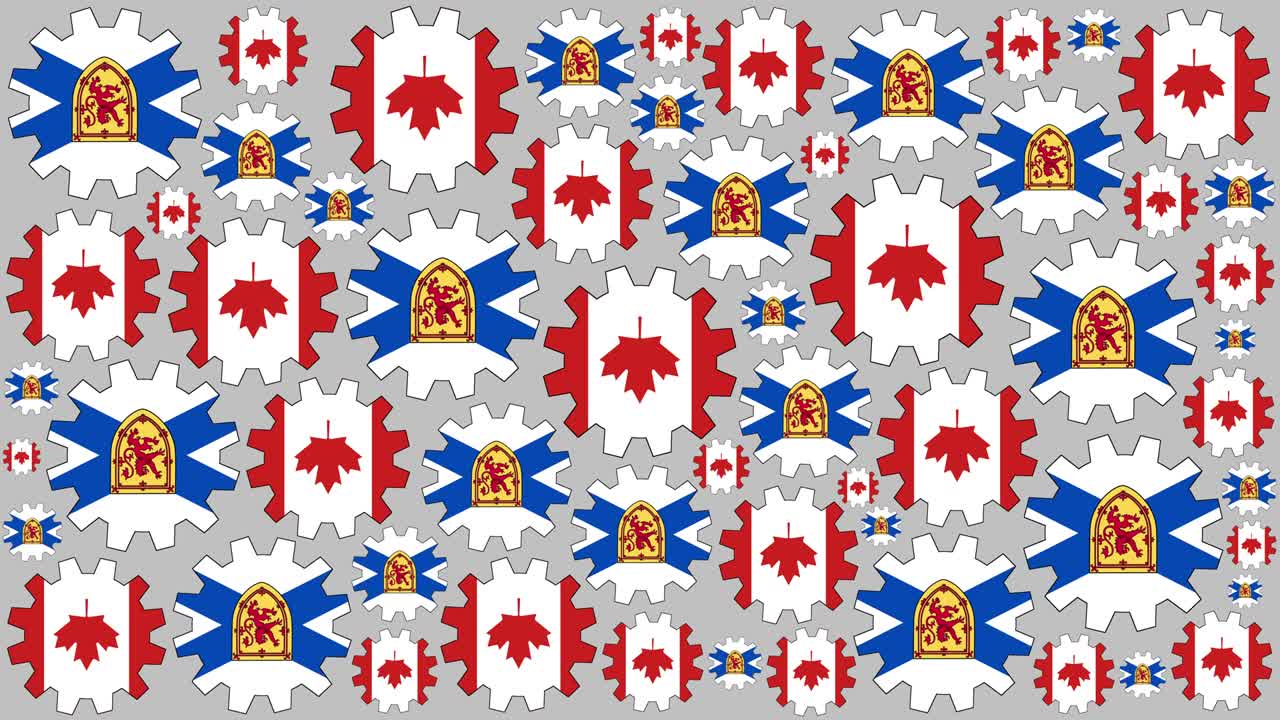 las banderas canadienses y de nueva escocia girando en el fondo