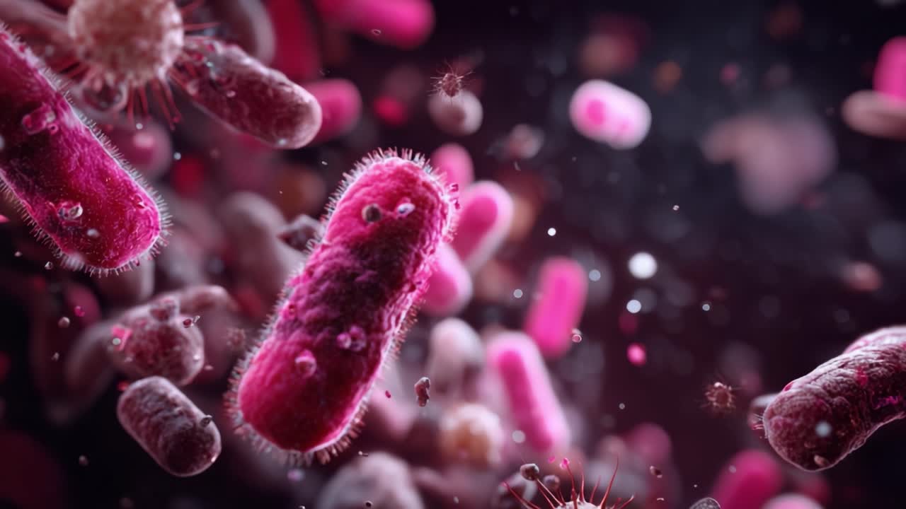 Microscopic View of Bacteria: An Intricate World of Microorganisms Captured in a Stunning Display of Vibrant Colors and Forms
