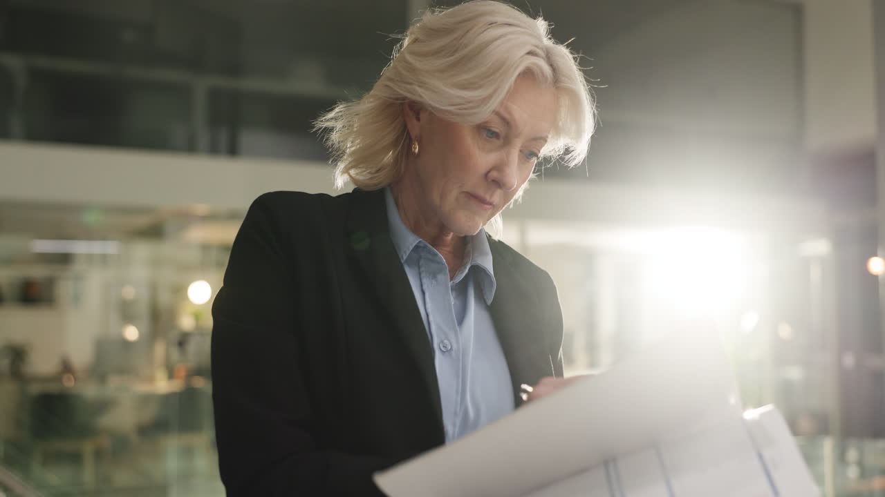 Mature Businesswoman Reviewing Plans in Office