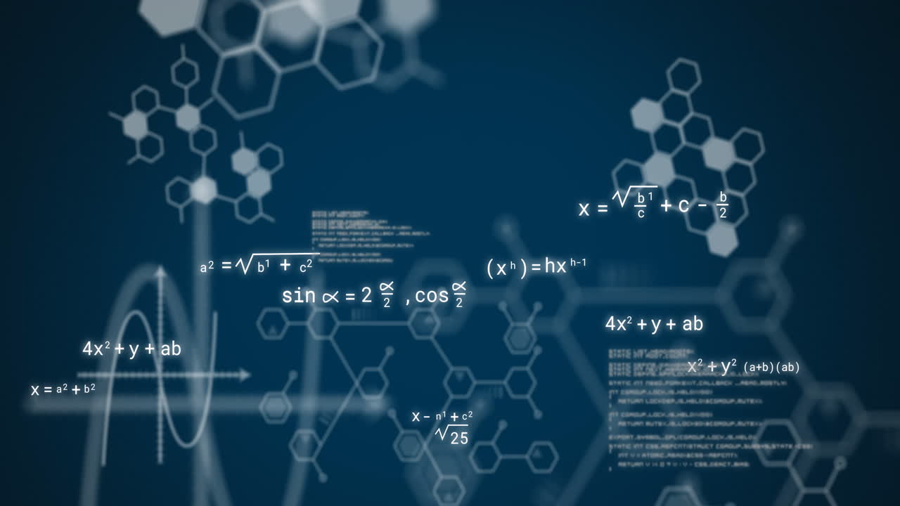 검은 바탕에 데이터 처리 및 수학적 방정식의 애니메이션