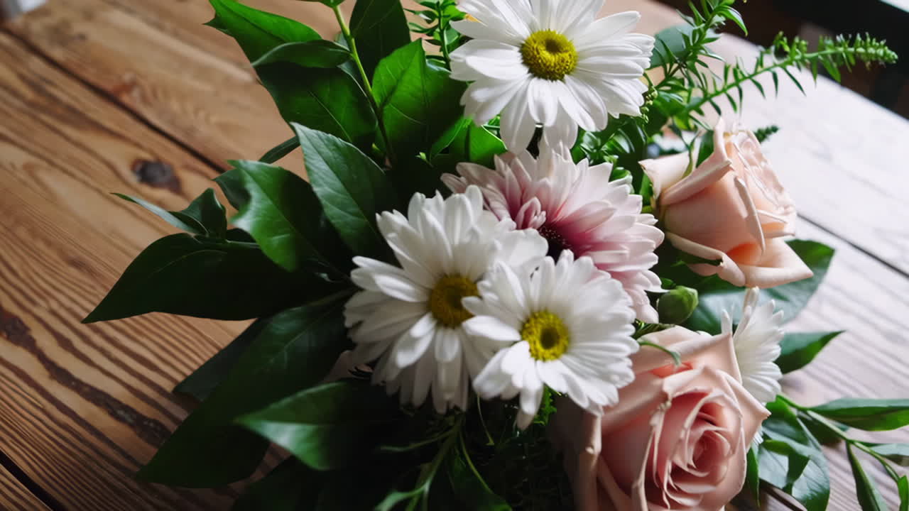Beautiful Bouquet of Flowers on a Wooden Table