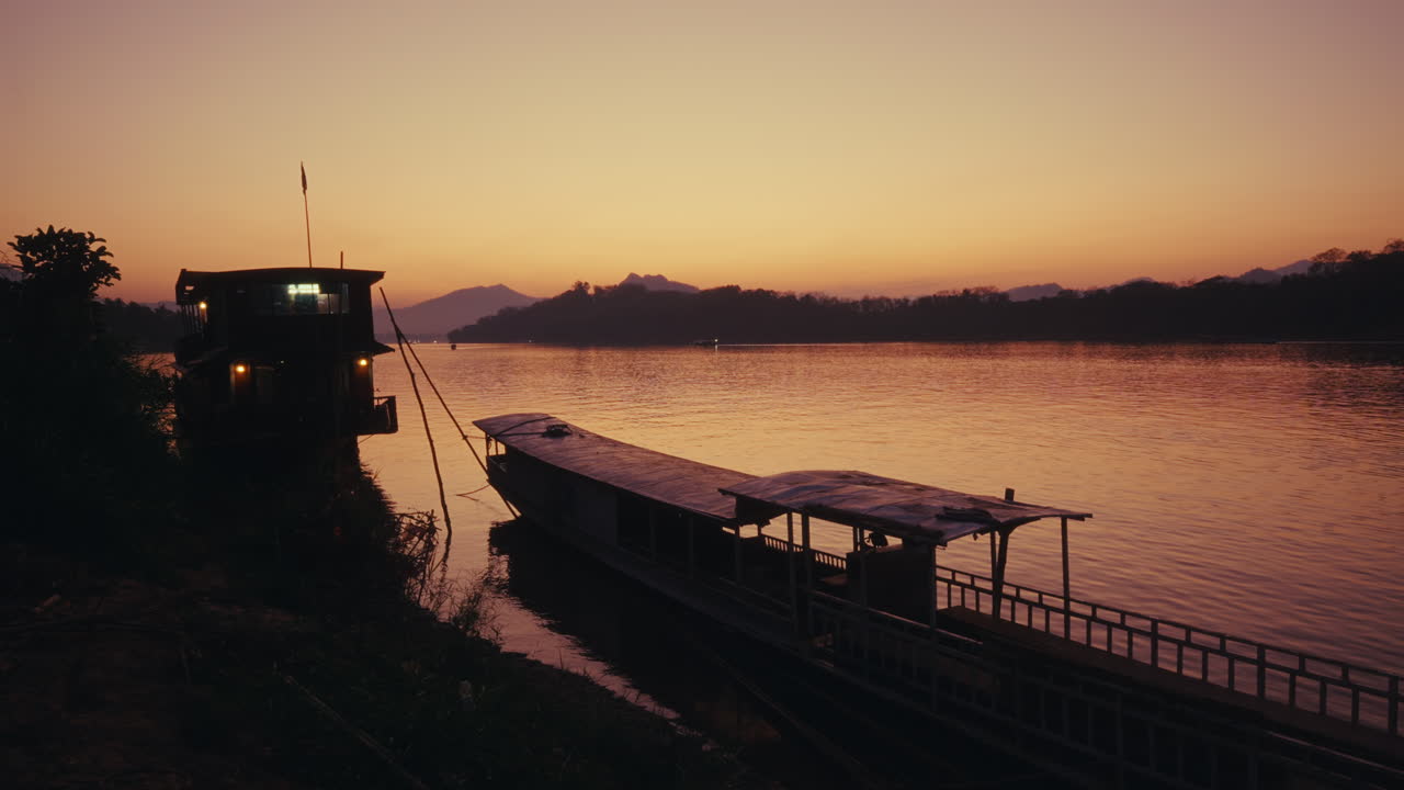 Sunset River Scene with Boats