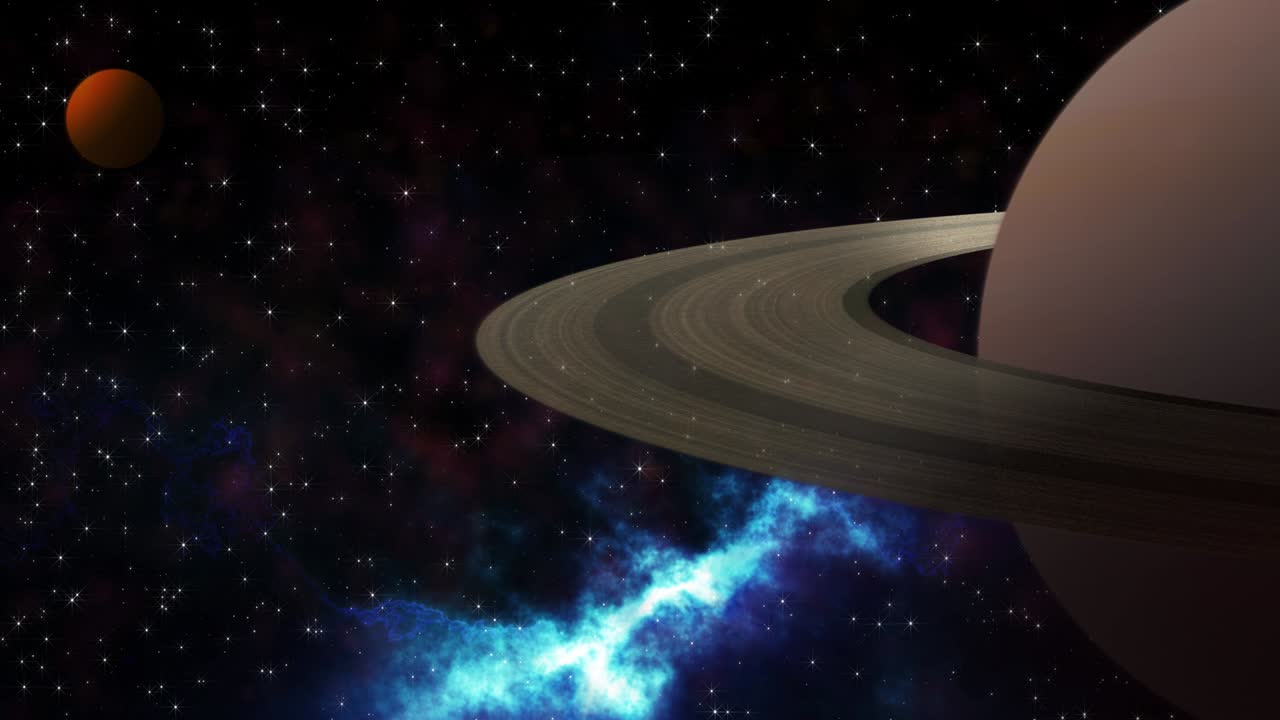 Saturn Ring Futuristic Orbit In Outer Space With Multi Glow Star.